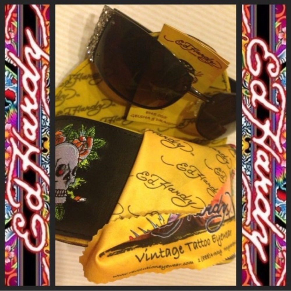 Ed Hardy Sunglasses with Black Frame and Yellow Accents